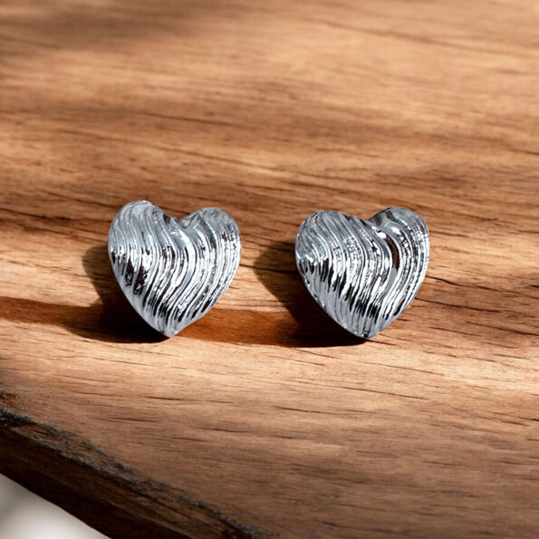 Wave Heart Earrings - Silver