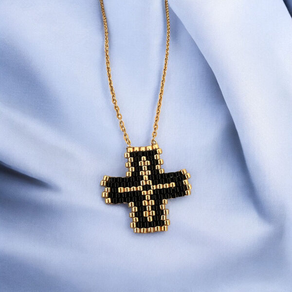 Mosaic Cross Necklace - Gold