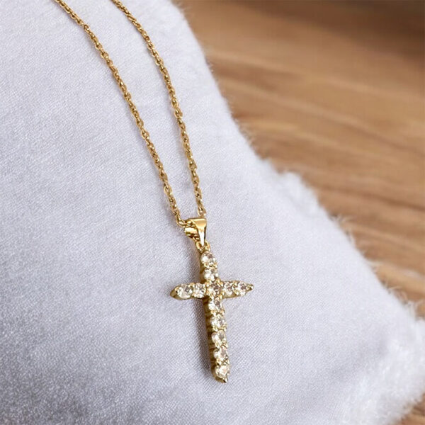 Crystal Cross Necklace - Gold