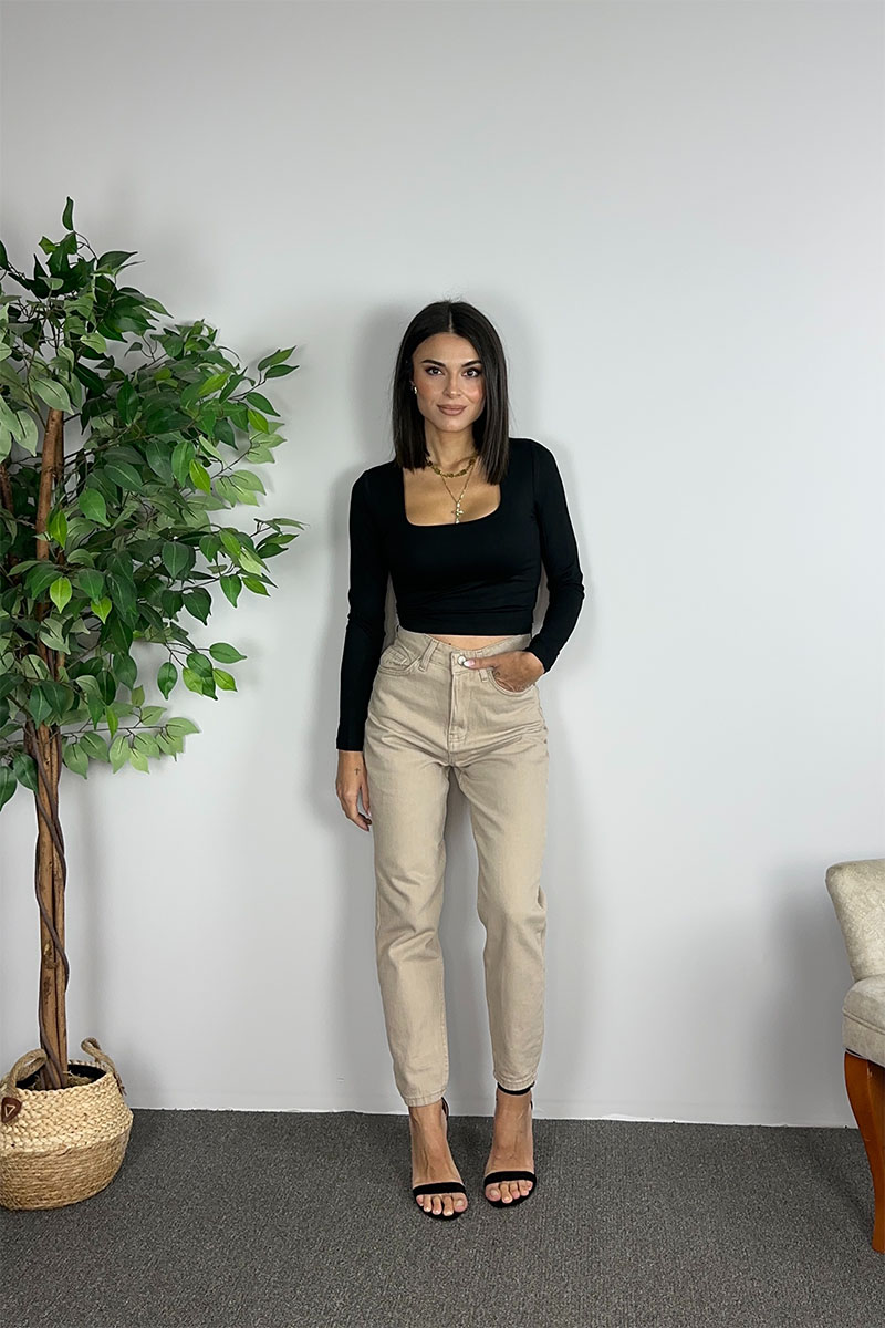 Mira Mom Jeans -Beige - Image 3