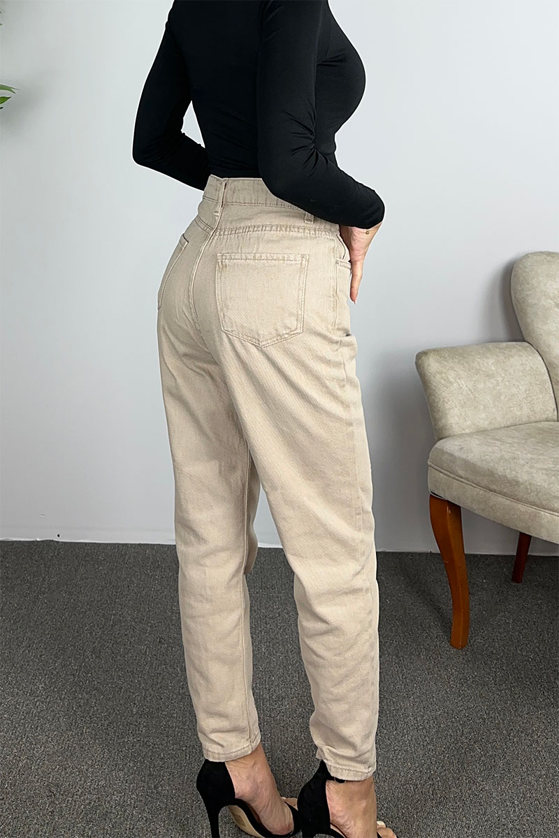 Mira Mom Jeans -Beige - Image 4