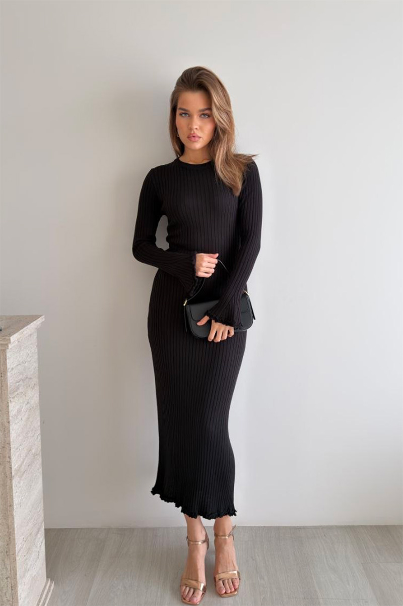 Serena Ribbed Dress - Black