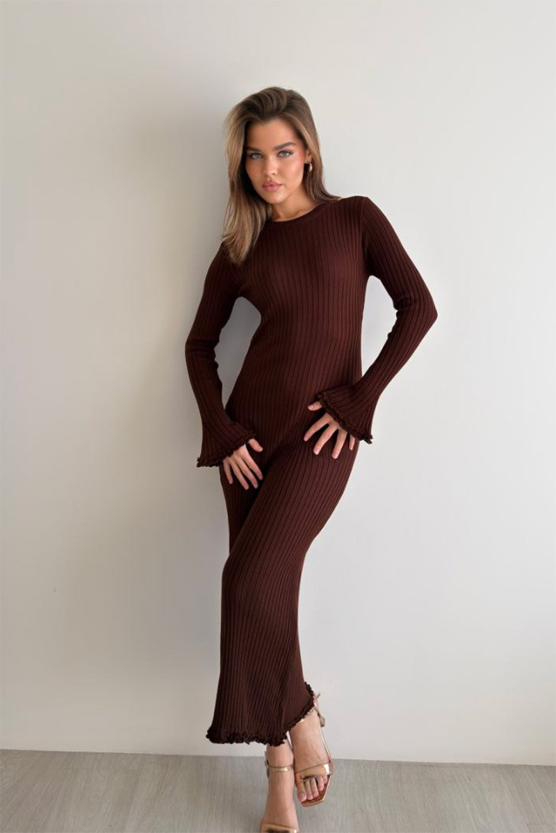 Serena Ribbed  Dress – Brown