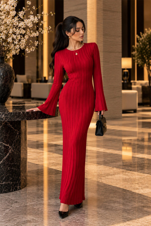 Valentina Ribbed Maxi Dress - Red