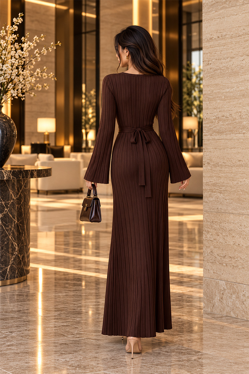 Valentina Ribbed Maxi Dress - Brown - Image 3