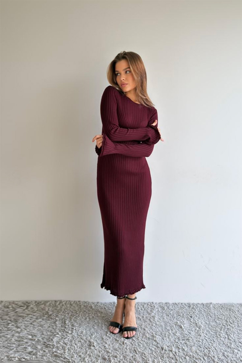 Serena Ribbed Dress - Wine