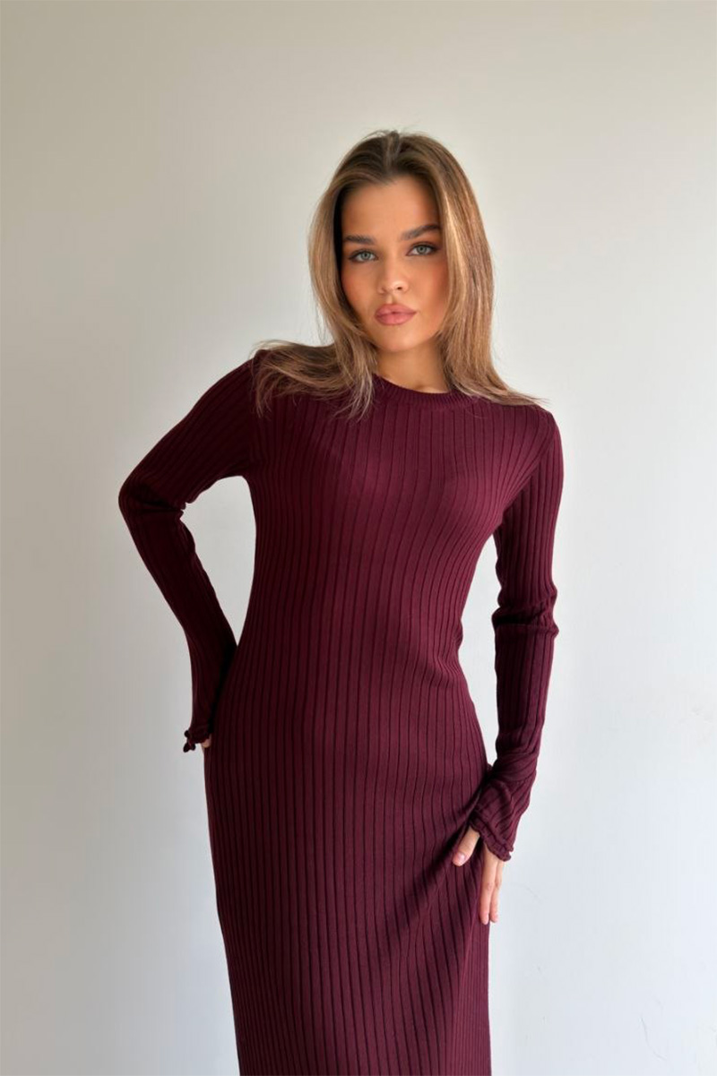 Serena Ribbed Dress - Wine - Image 2